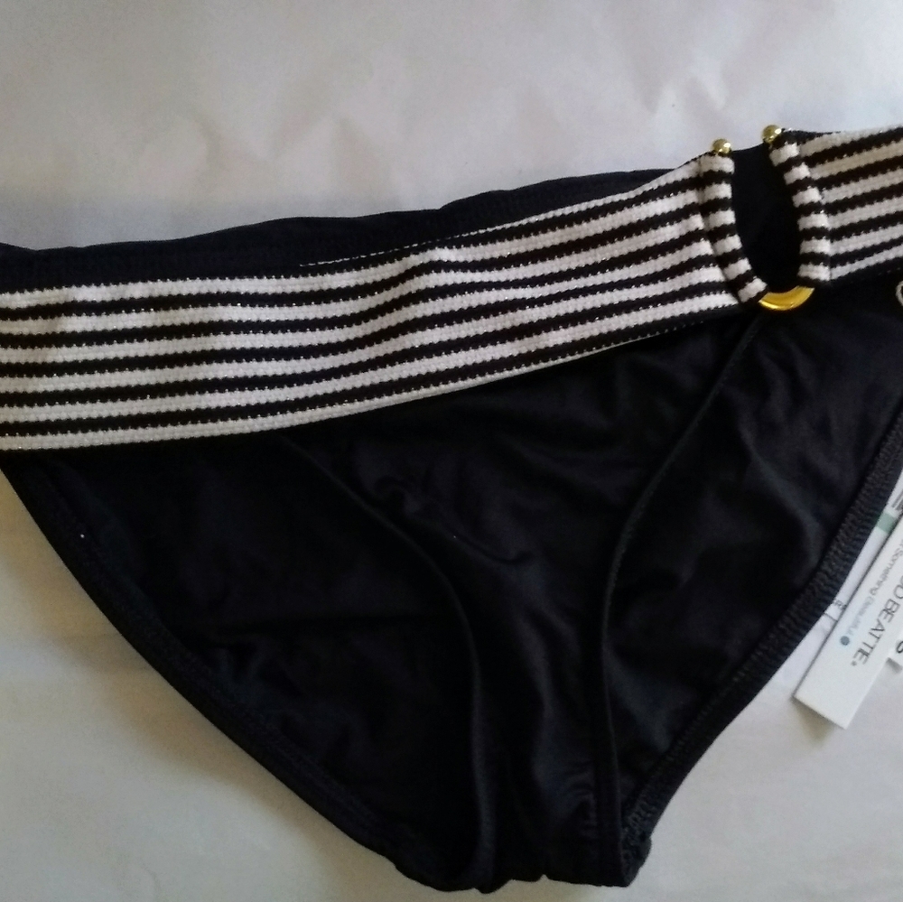 Bleu Rod Beattie Black Bikini Bottom with Striped Waist